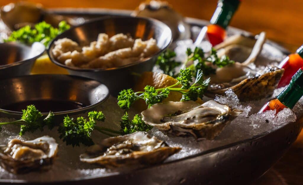 Fresh half-shell oysters at Bowdie's Chophouse