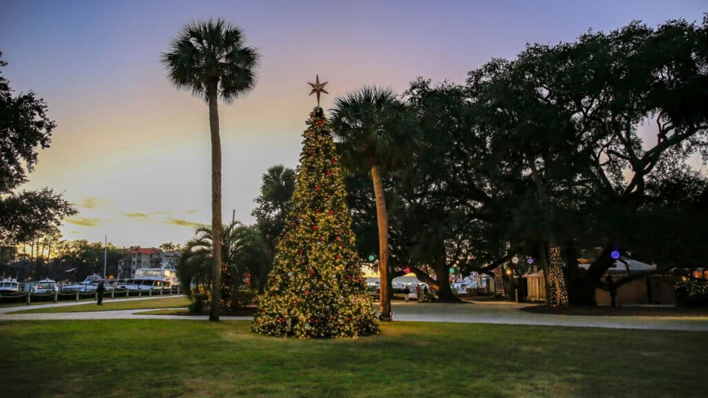 Harbour Town Marina's lit Christmas tree at the Sea Pines Resort in Hilton Head Island, SC.