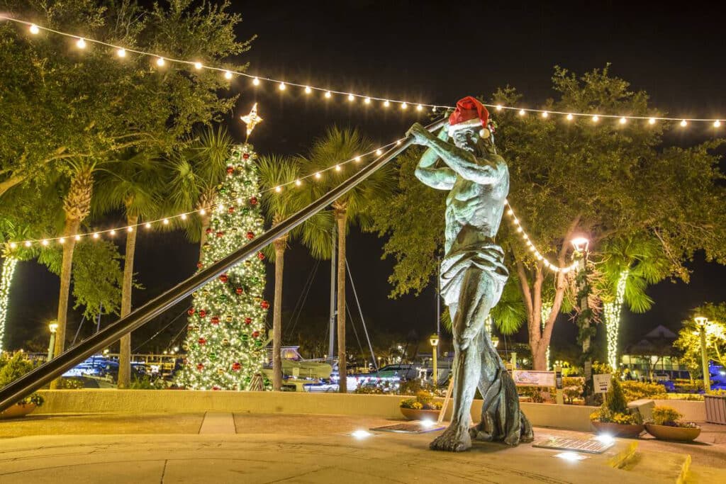 Festive holiday lights at the Shelter Cove Towne Center in Hilton Head, SC.